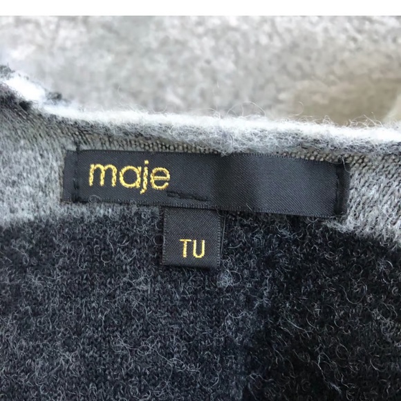 Maje Woven Gray Color Block Panel Wool Blend Womens Poncho One Size - Picture 4 of 7